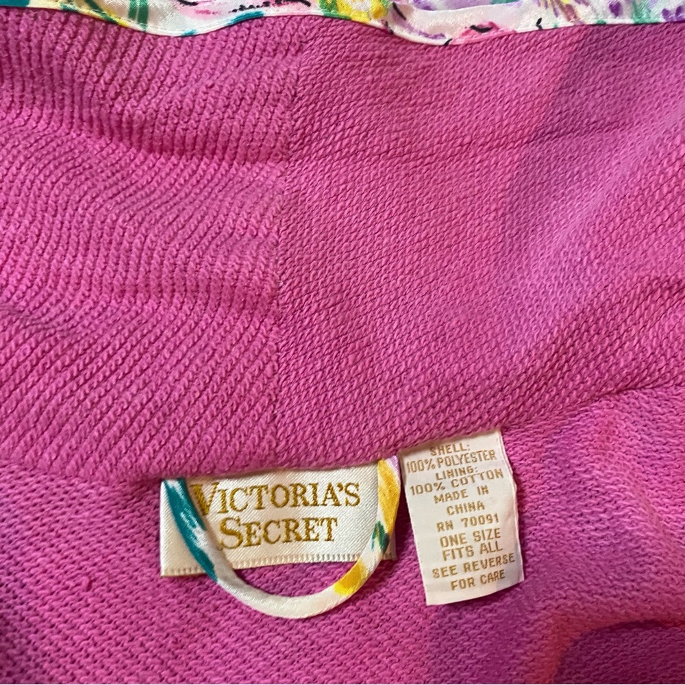 Vtg Victorias Secret Bathrobe One Size Pink Floral Terry Lined Gold Label *FLAWS - Picture 8 of 16